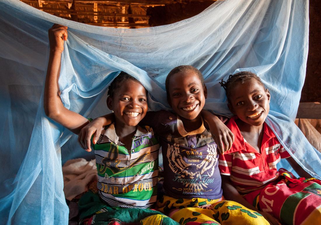 Children under a mosquito net