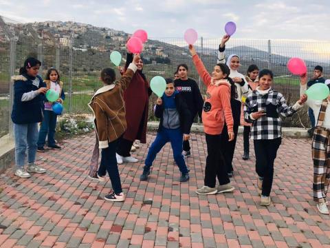 Group of children taking part in a MHPSS activity in the north of the West Bank