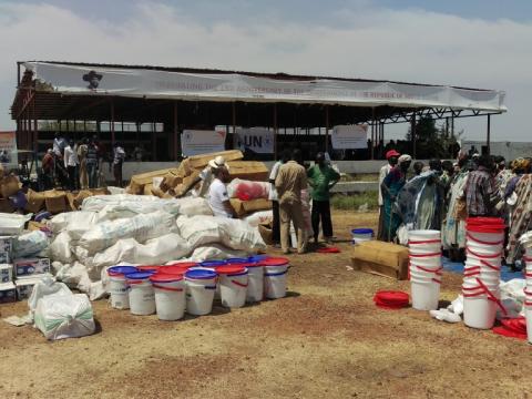 Internally Displaced People in Malakal receiving items at a World Vision Distribution point