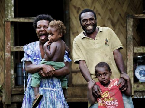 Joseph Lob, water committee chairman and his family. Joseph was instrumental in his village’s recovery and rebuilding after Cyclone Pam
