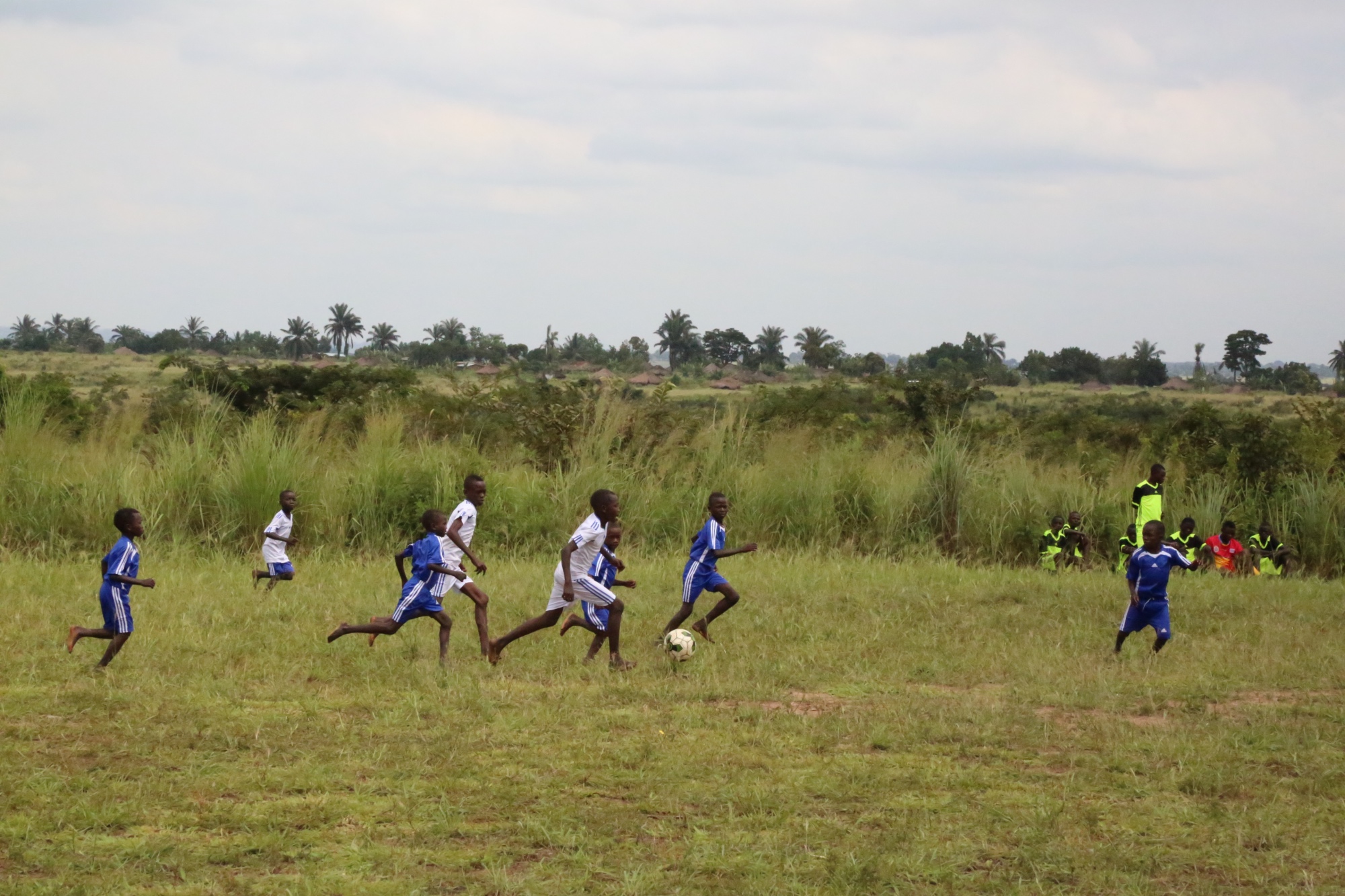 Children in Kamilombe Child Friendly Space playing soccer. These children meet every Saturday morning to learn from Pointen