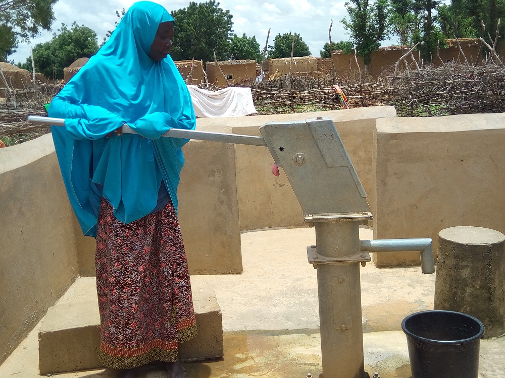 Hadizatou fetching water in the village of Bogodjotou