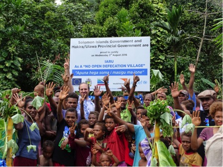 EU Chargé d’Affaires Pavlos Evangelidis with community members after the unveiling of Iaru NOD sign board