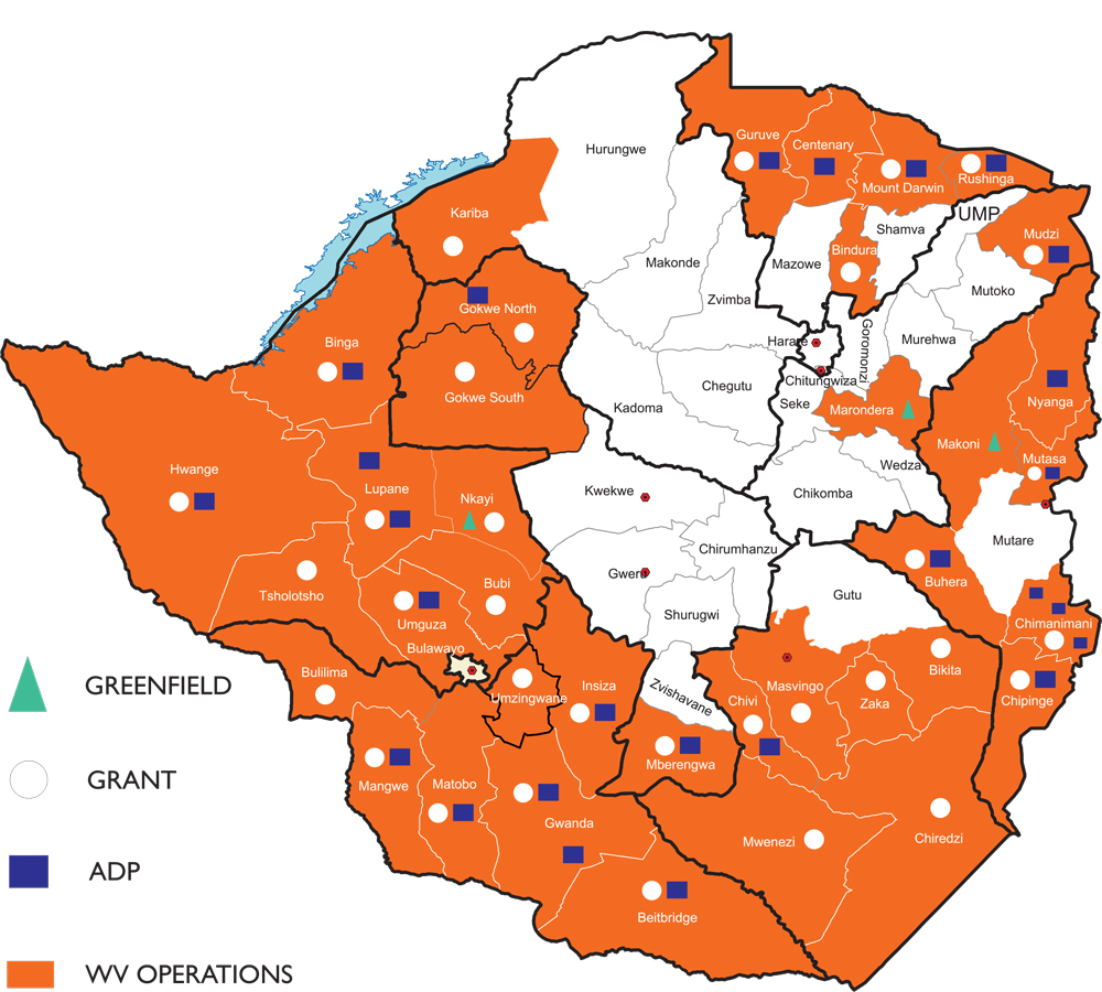 World Vision Zimbabwe operational areas