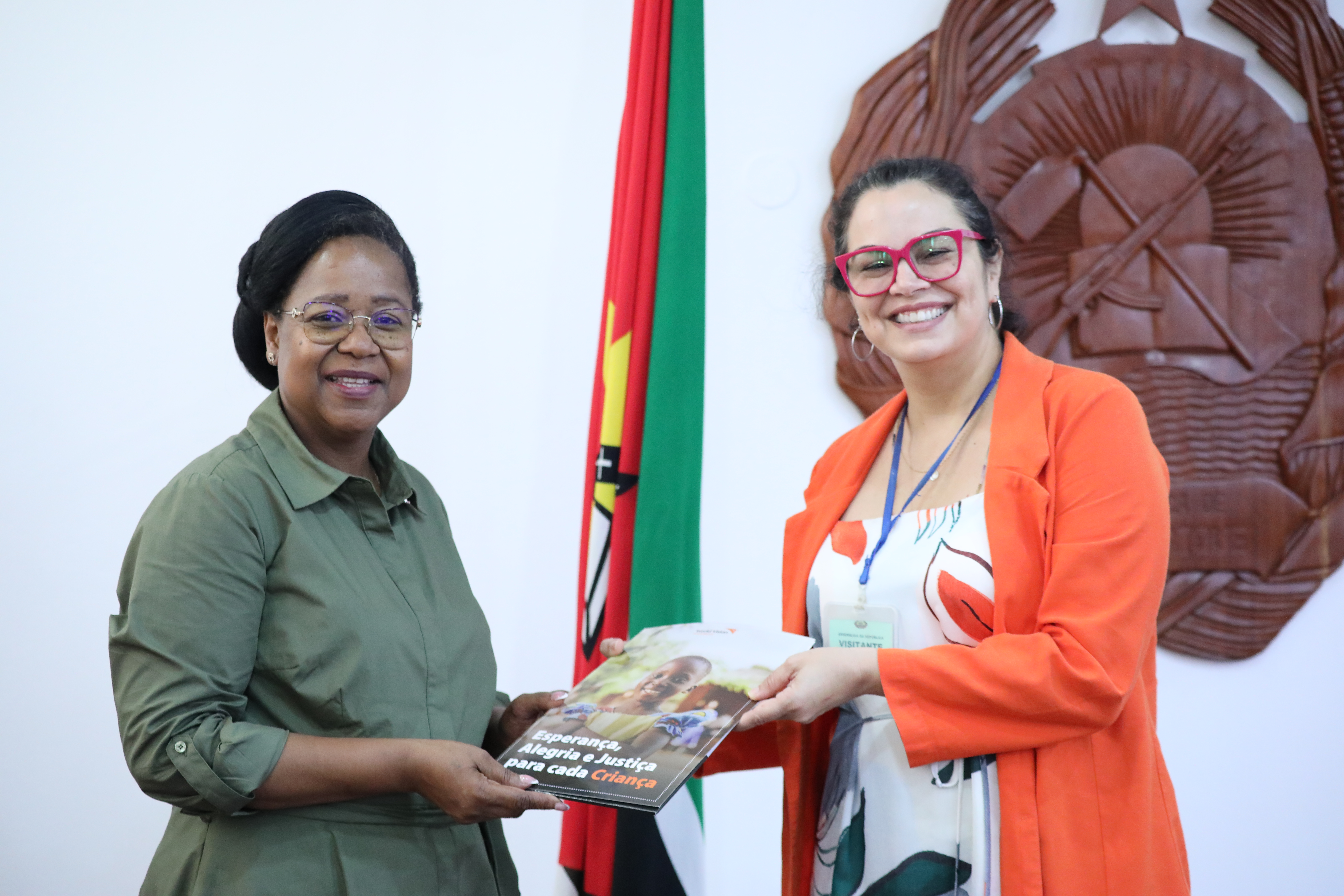 Member of Parliament, Lucilia Hama on the left after a meeting with World Vision Mozambique Country Director, Maria Carolina on the right.