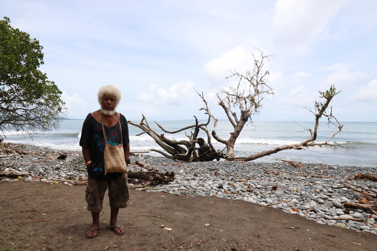Festus Ahikau, 64, lost his home to the sea in 2020, forcing him to move inland.