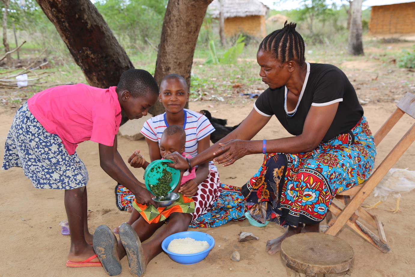 Maria and her family enjoy a meal