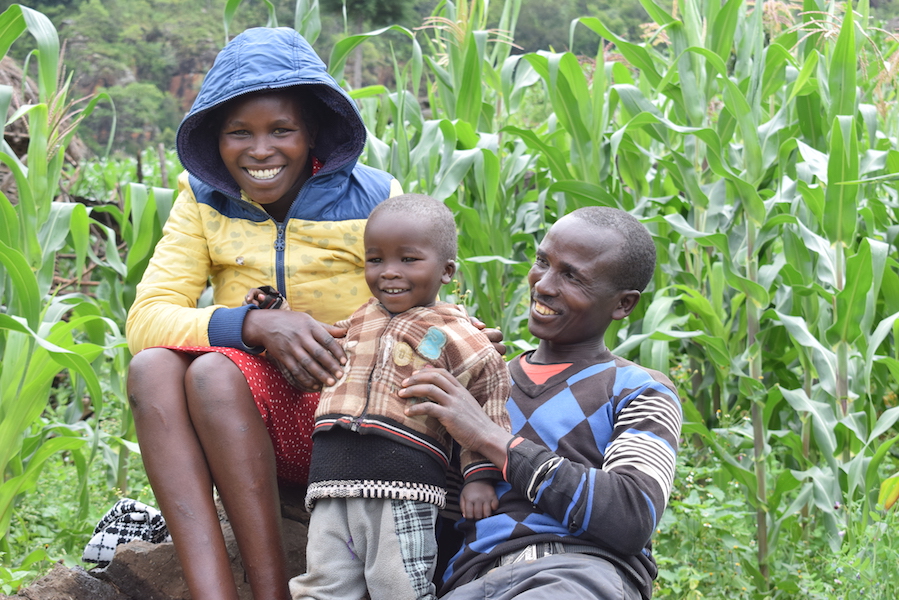 Abigael, Meshack and their two-year-old son Rashford at their home in Elgeyo Market County, Kenya. ©World Vision Kenya Photo/Sarah Ooko.