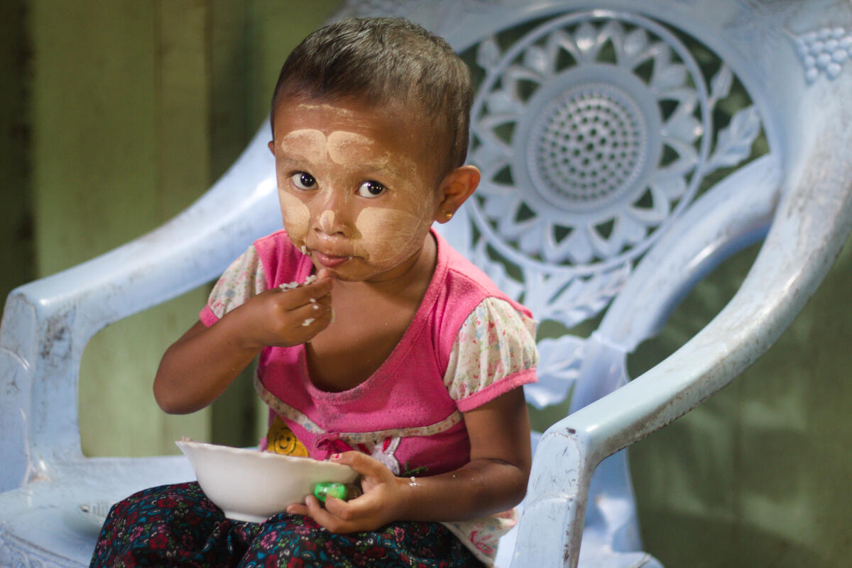 San San’s 4-year-old daughter having lunch.