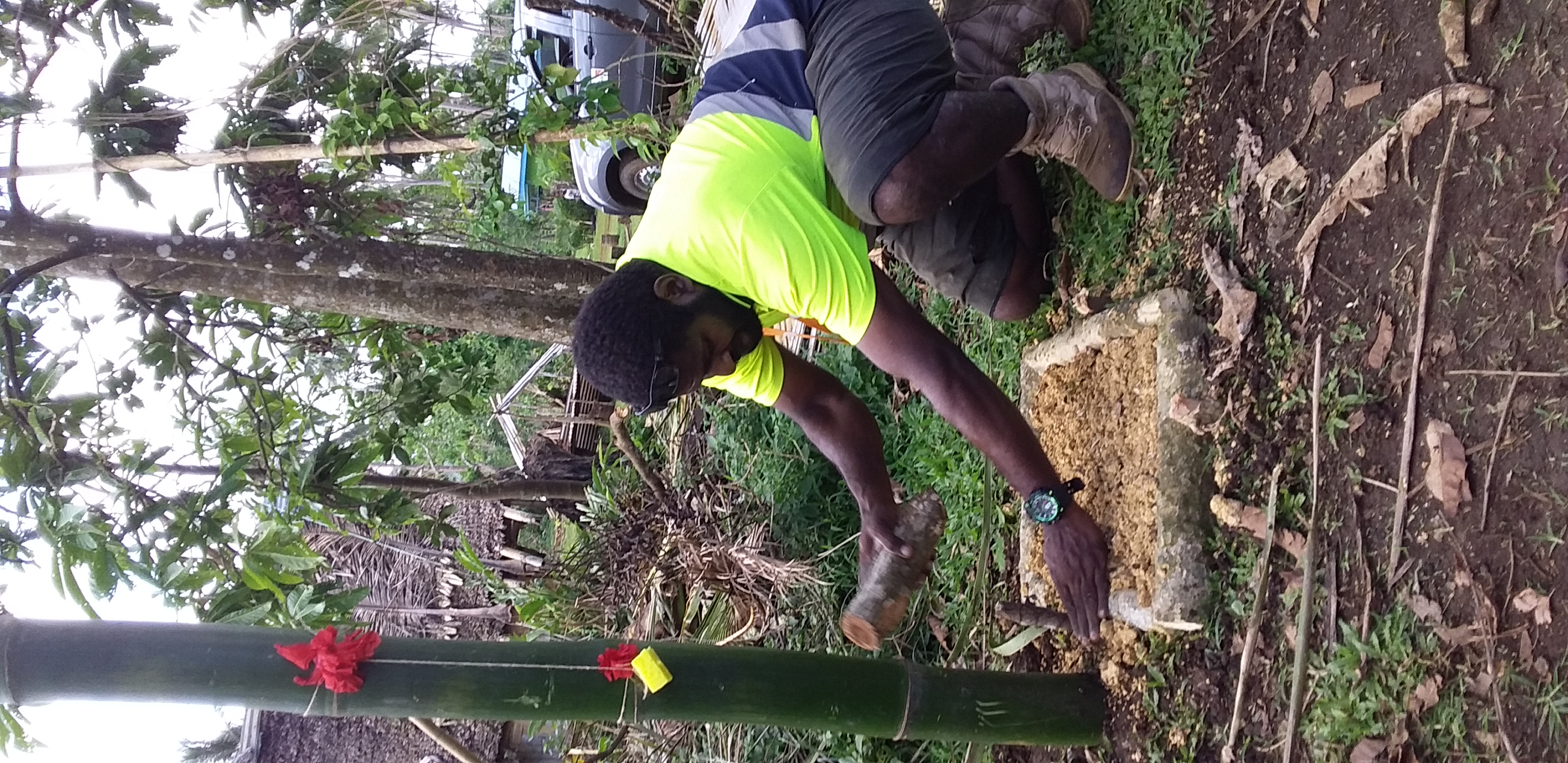 Bamboo tips taps installed at distribution sites encourage hand washing.