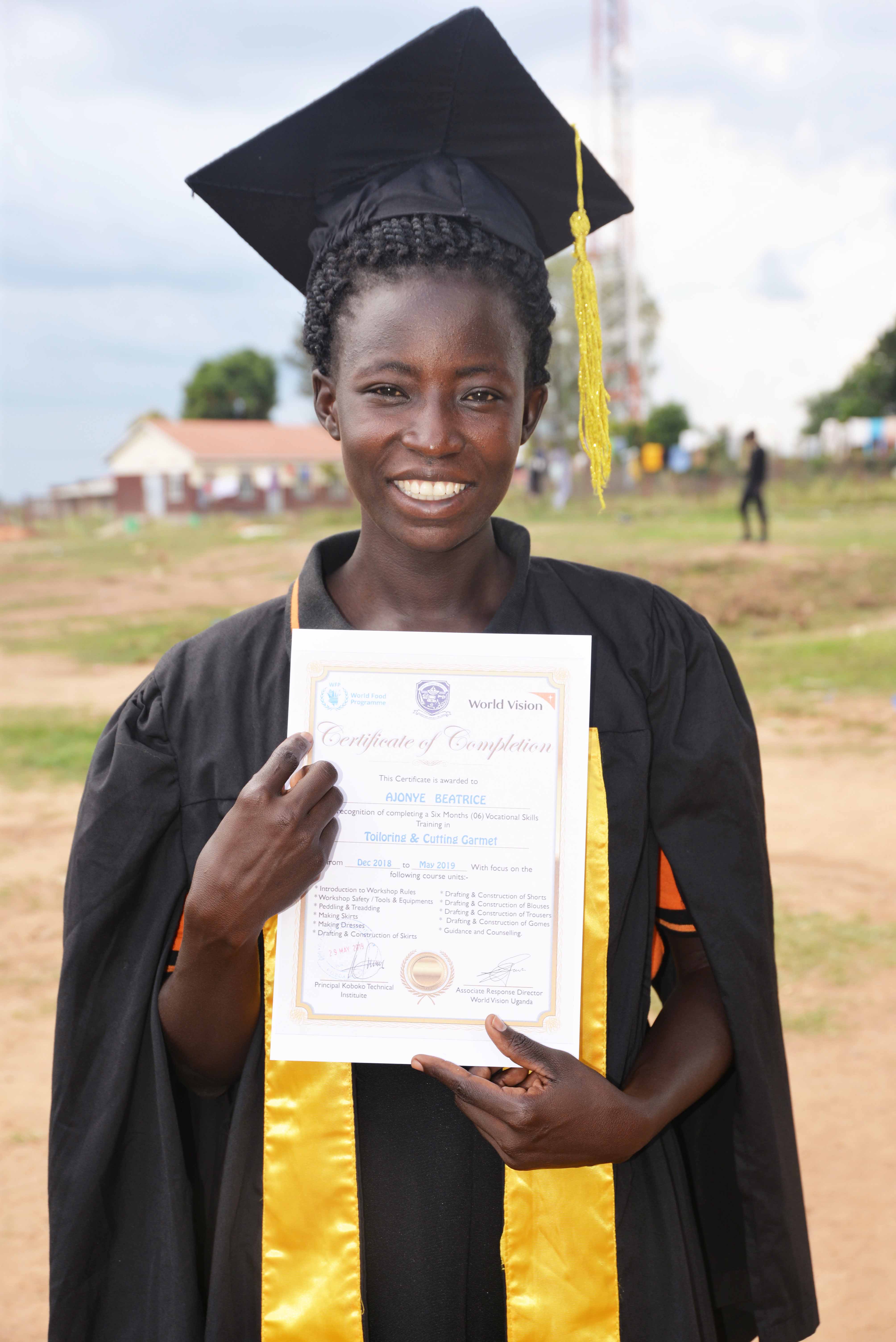 Beatrice Ajonje, 26, is now optimistic about her future after attaining tailoring skills copy