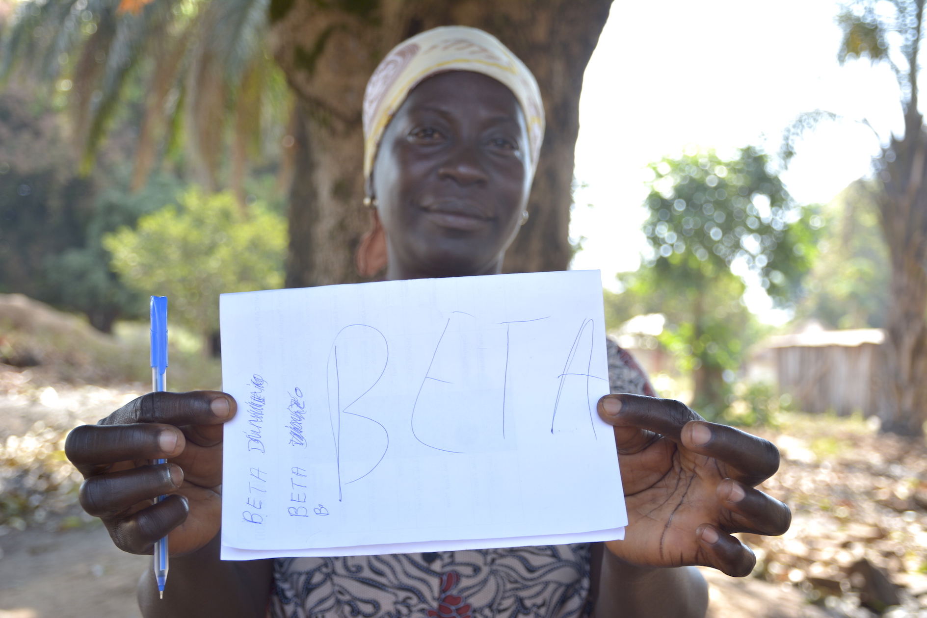 Beta can now write her name and is proud she can finally do it.