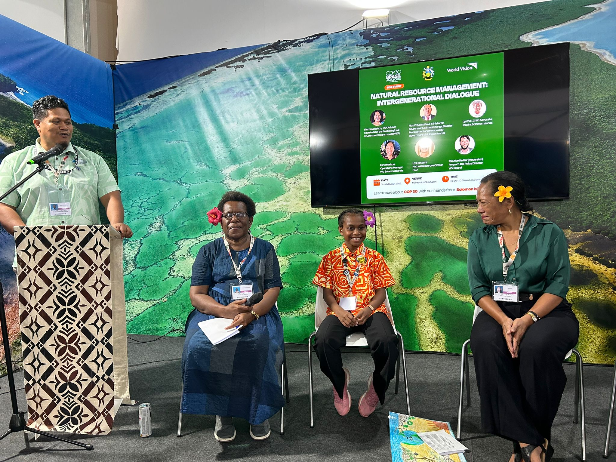 Lynthia, a 12-year-old child delegate from World Vision, participates in the COP30 side event on Just Transitions in Central America/ Brazil/2025.