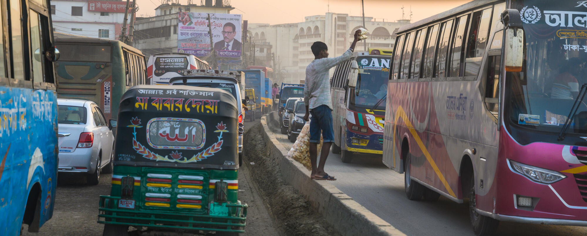 Heavy traffic on the road from Tongi AP to Dhaka city, Bangladesh.