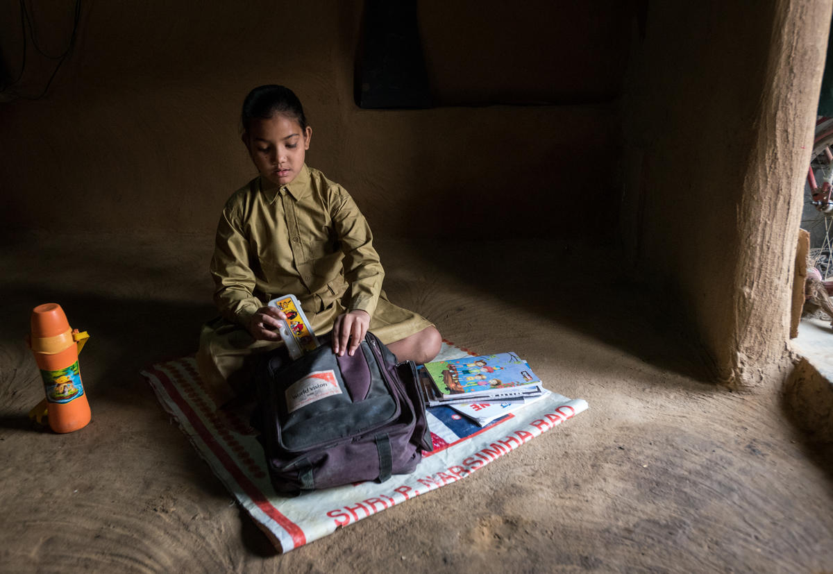 Preeti getting ready for school