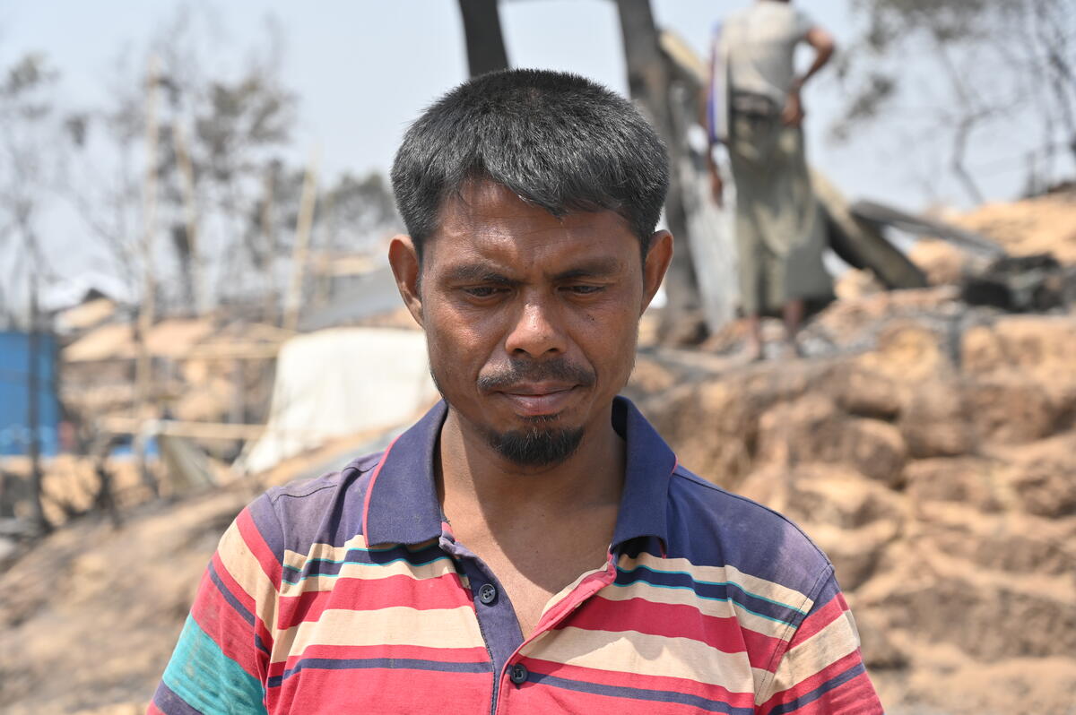 Zia-ur's home was destroyed in the fire at Cox's Bazar, Bangladesh