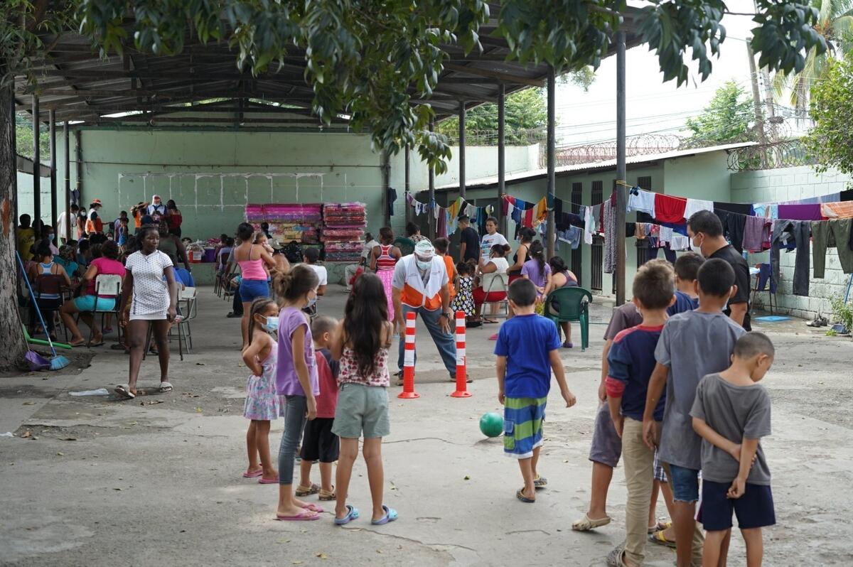 families displaced by hurricane in Honduras at shelter supported by World Vision
