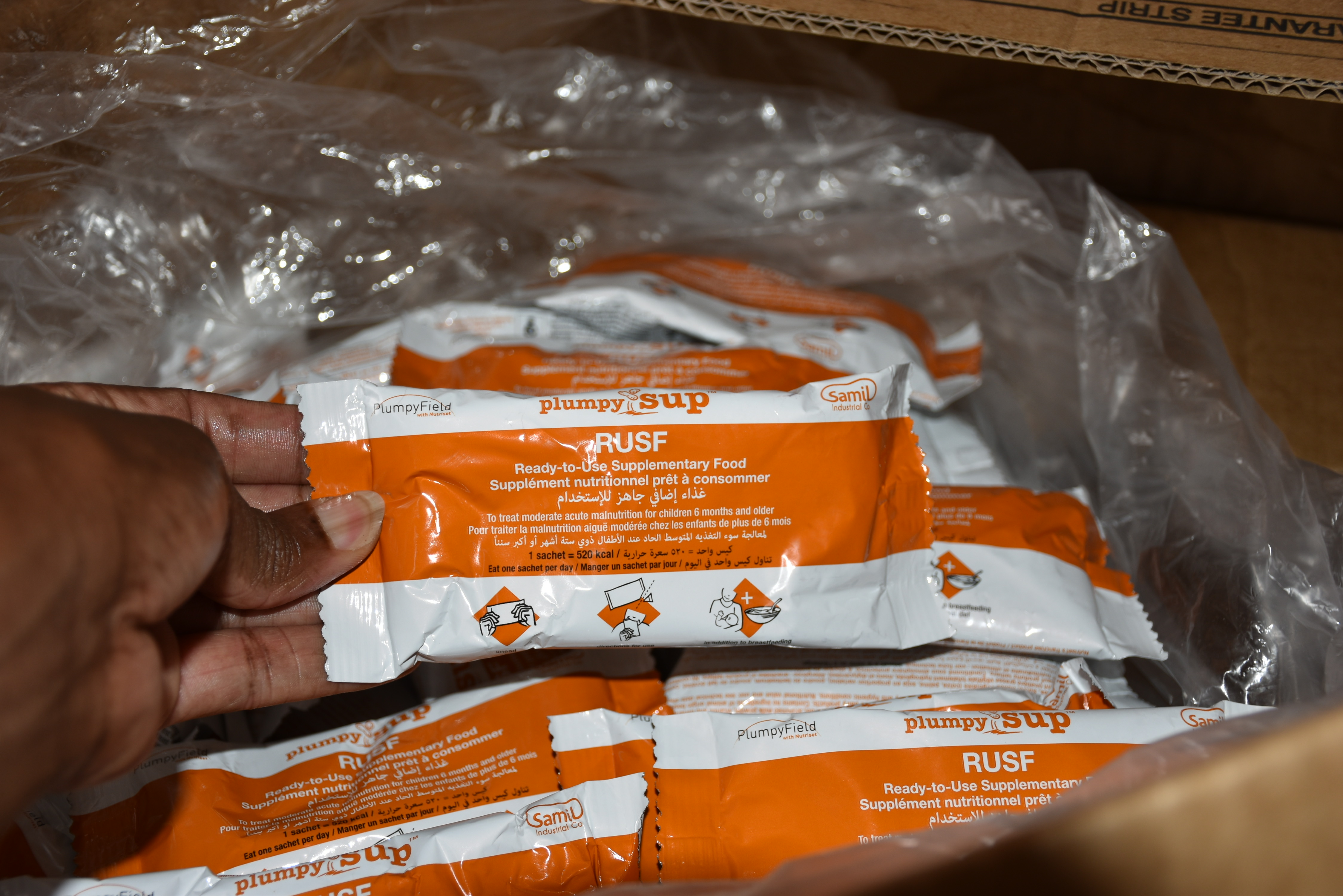 Plumpy Sup used to rehabilitate children with moderate acute malnutrition, provided with the support of WFP.