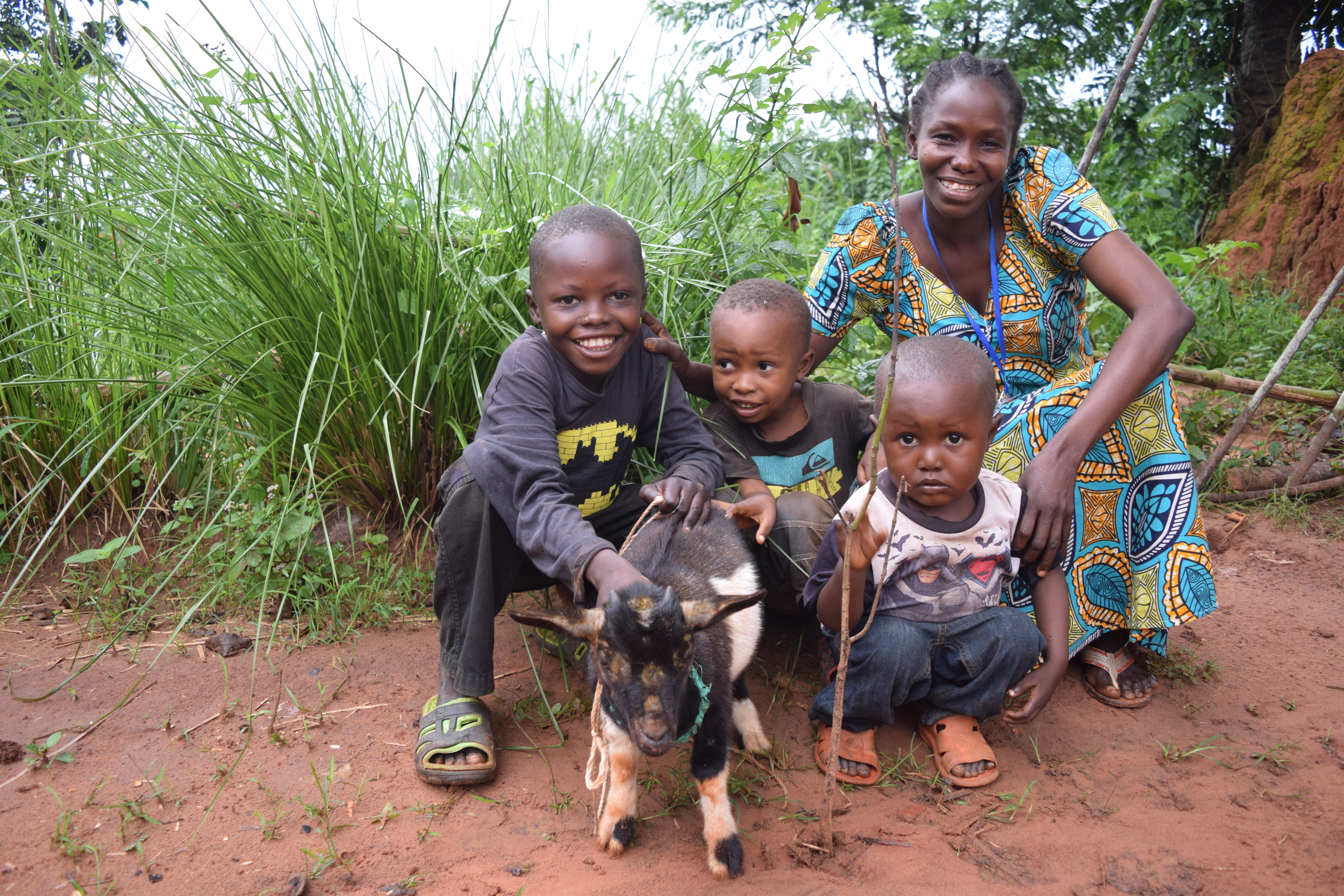 Albertine with her children and their goat