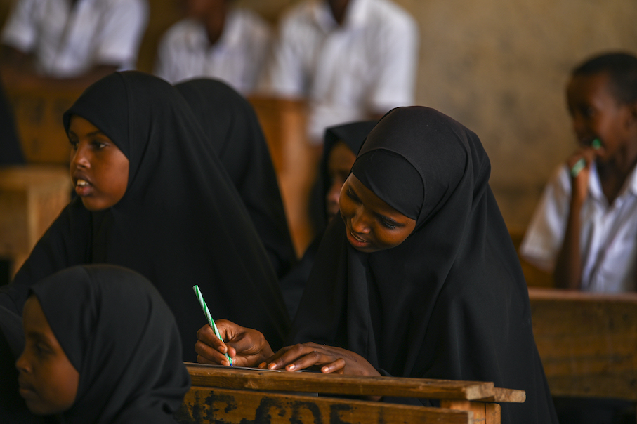 Education has seen improvement in enrollment of children in schools. Fatuma is in her class concentrating on her studies. ©World Vision Photo/Peter Mwaura