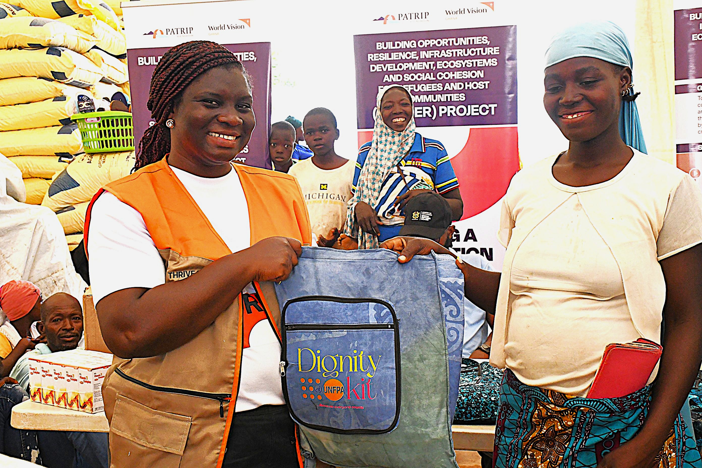 World Vision Ghana and UNFPA donate Dignity kit to women, and girls in Zini and Tarikom Refugee Camps.