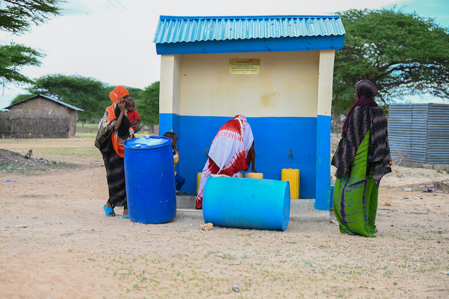 Community members are now able to fetch water from the nearby water point, giving them ample time to focus on other household activities. ©World Vision Photo/Peter Mwaura