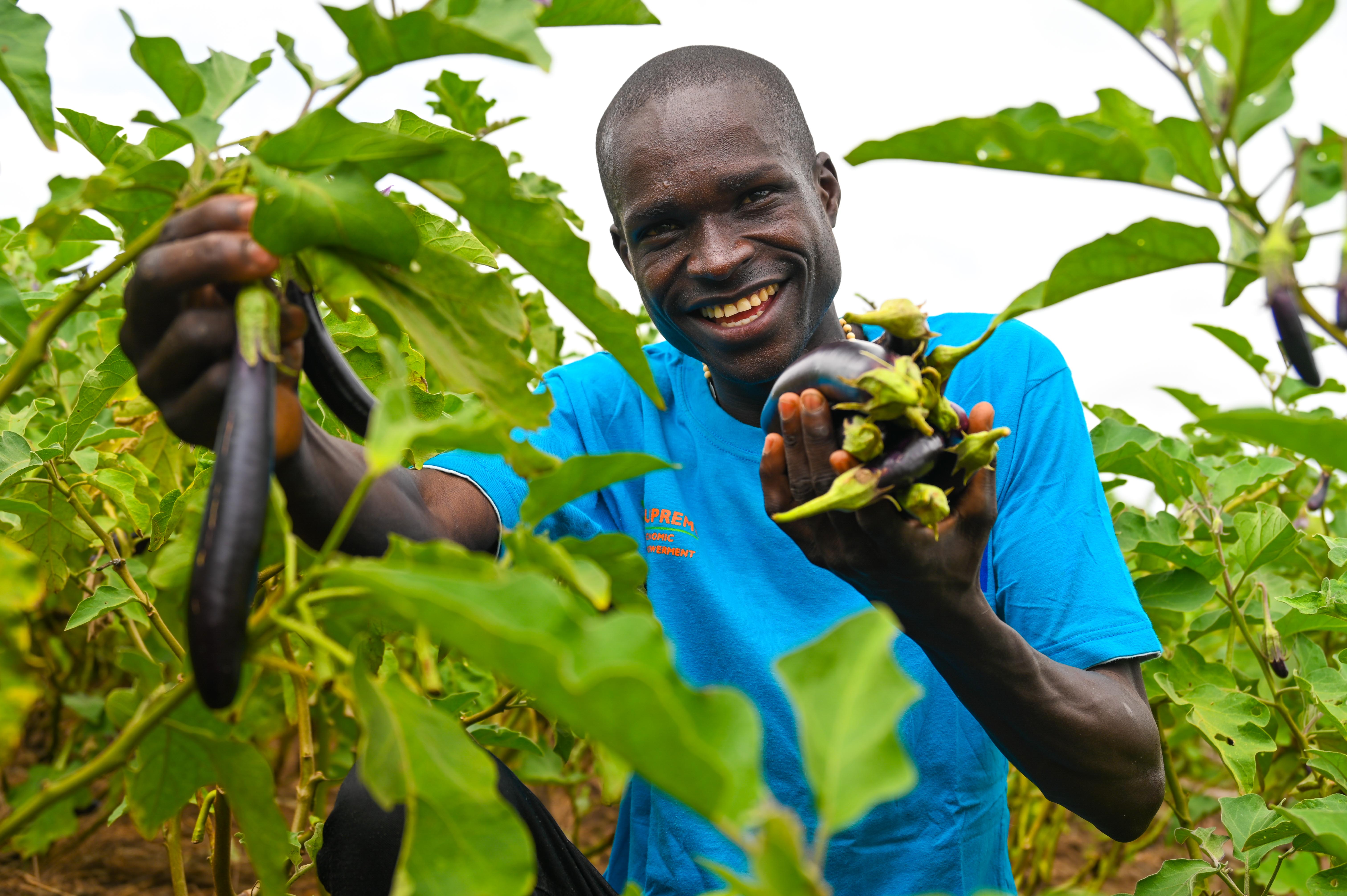 James displays his bumpy harvest