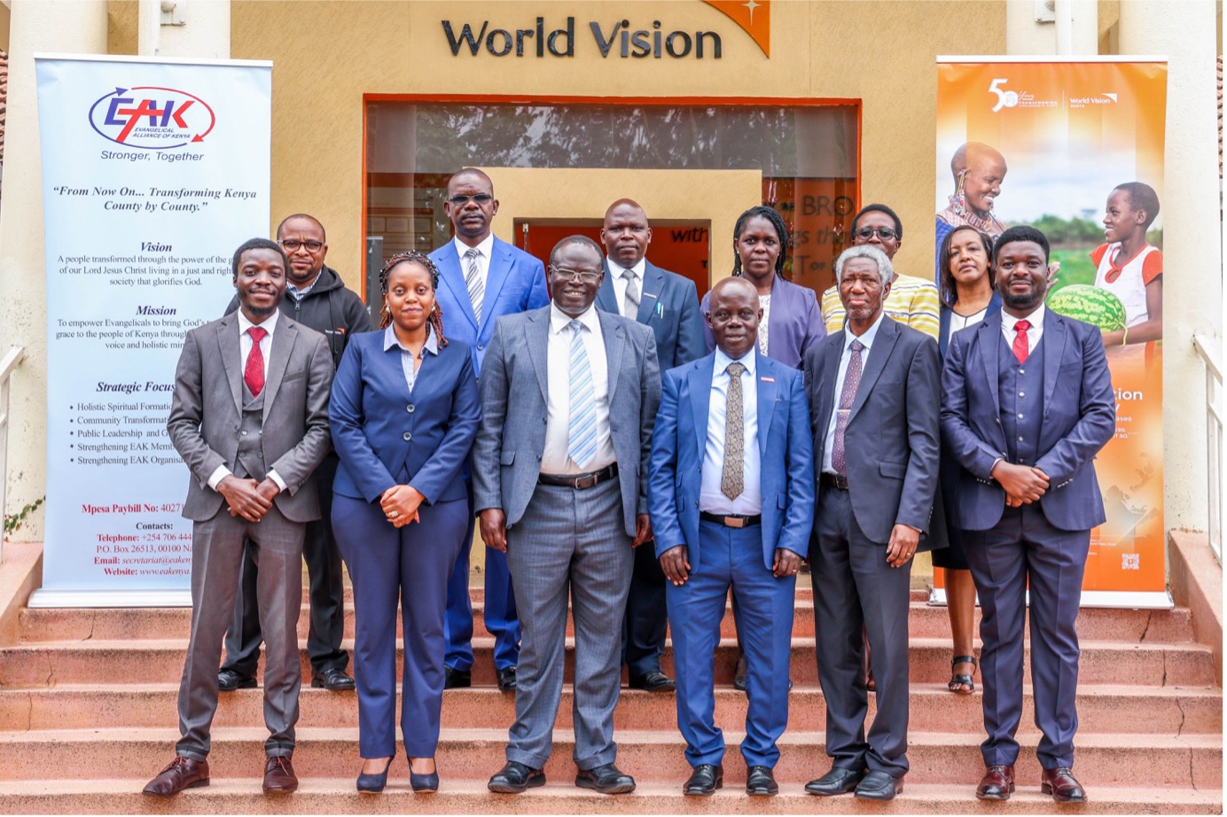 Members of the leadership teams from World Vision Kenya and the Evangelical Alliance of Kenya pose for a group photo following the signing of a Memorandum of Understanding on July 22, 2024. © World Vision Photo | Samuel Kisambe