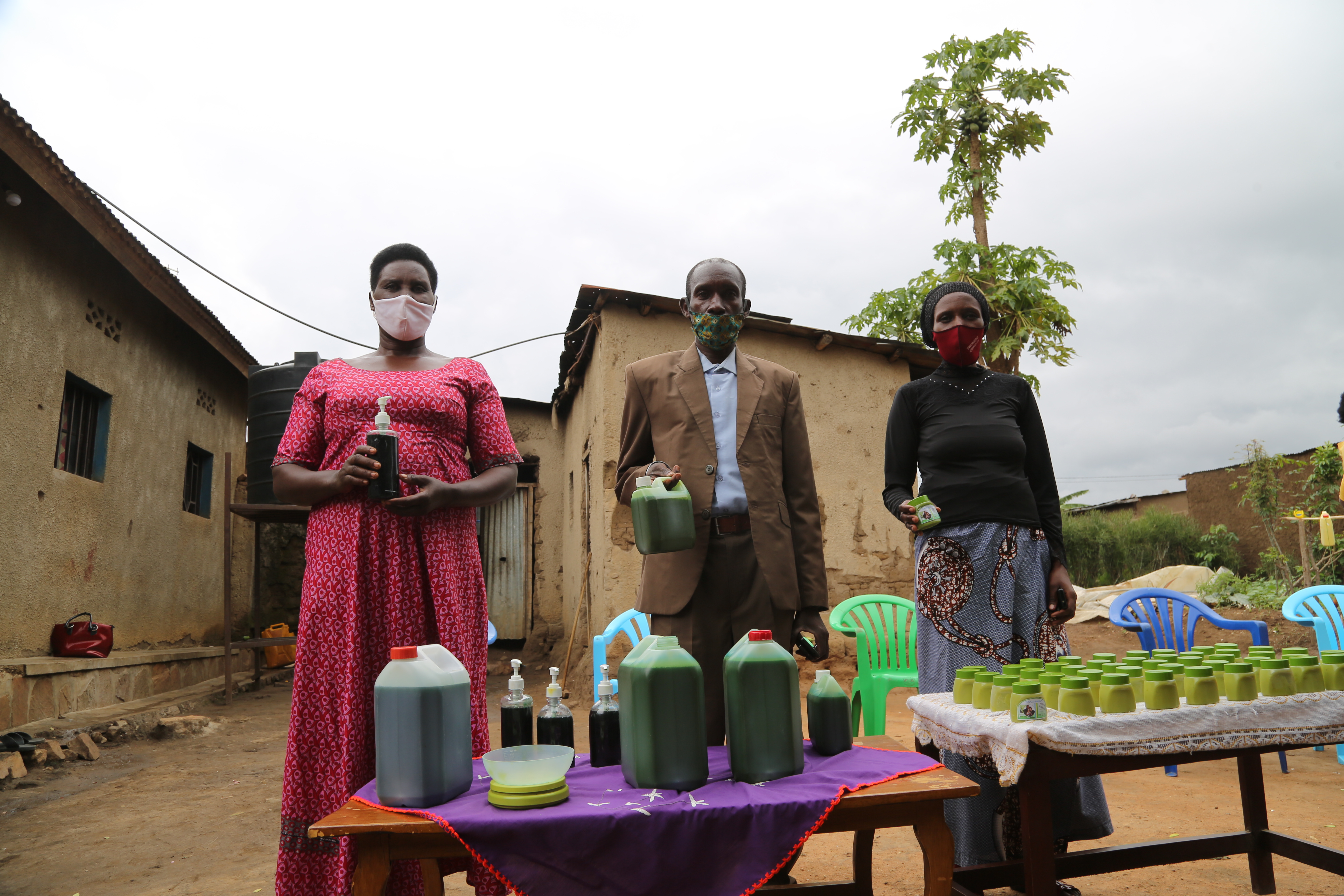 Ejo Heza group leaders displaying their products