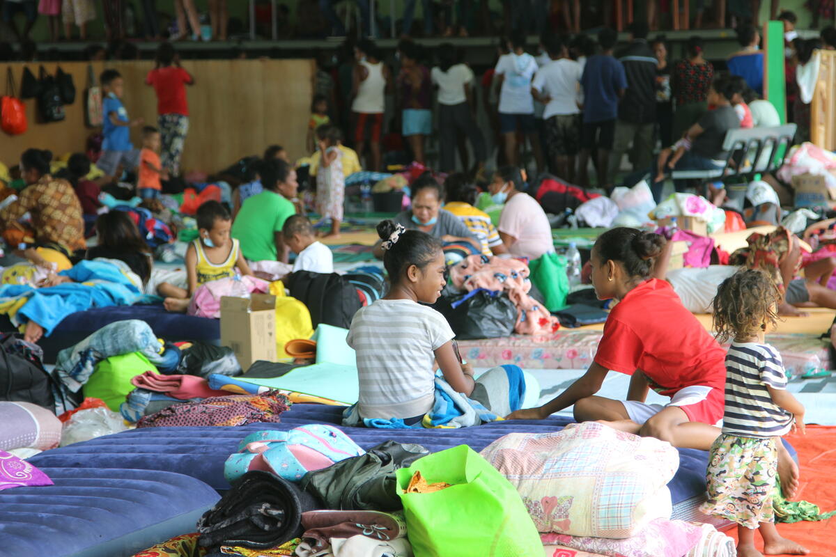 A family in an evacuation centre