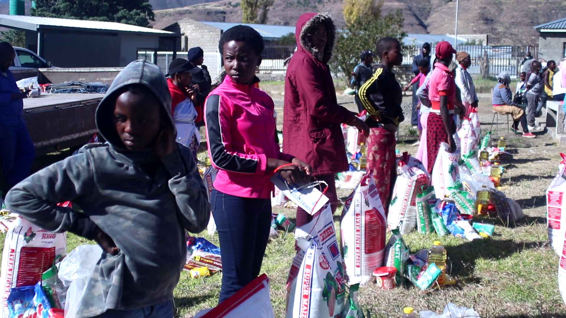 Matseliso at a food distribution 