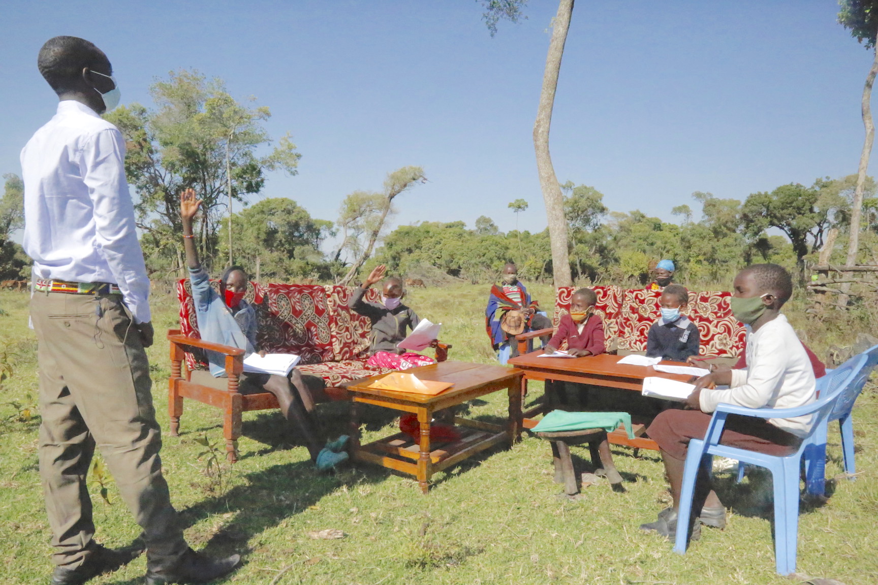 Children learning from their home in Kirindon, Narok County Kenya. ©World Vision Photo/Irene Sinoya.