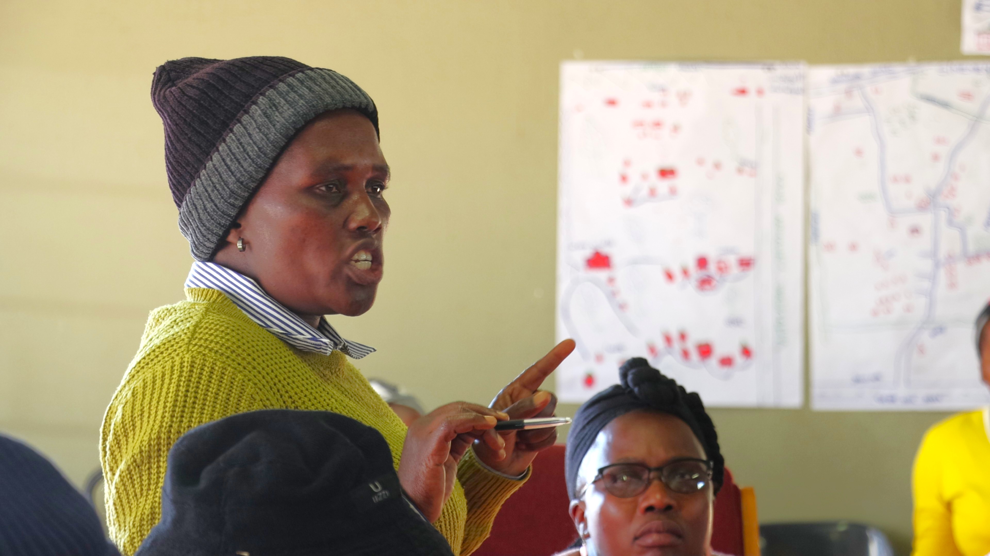 Lungile stressing a point during a community health training in Maseyisini.