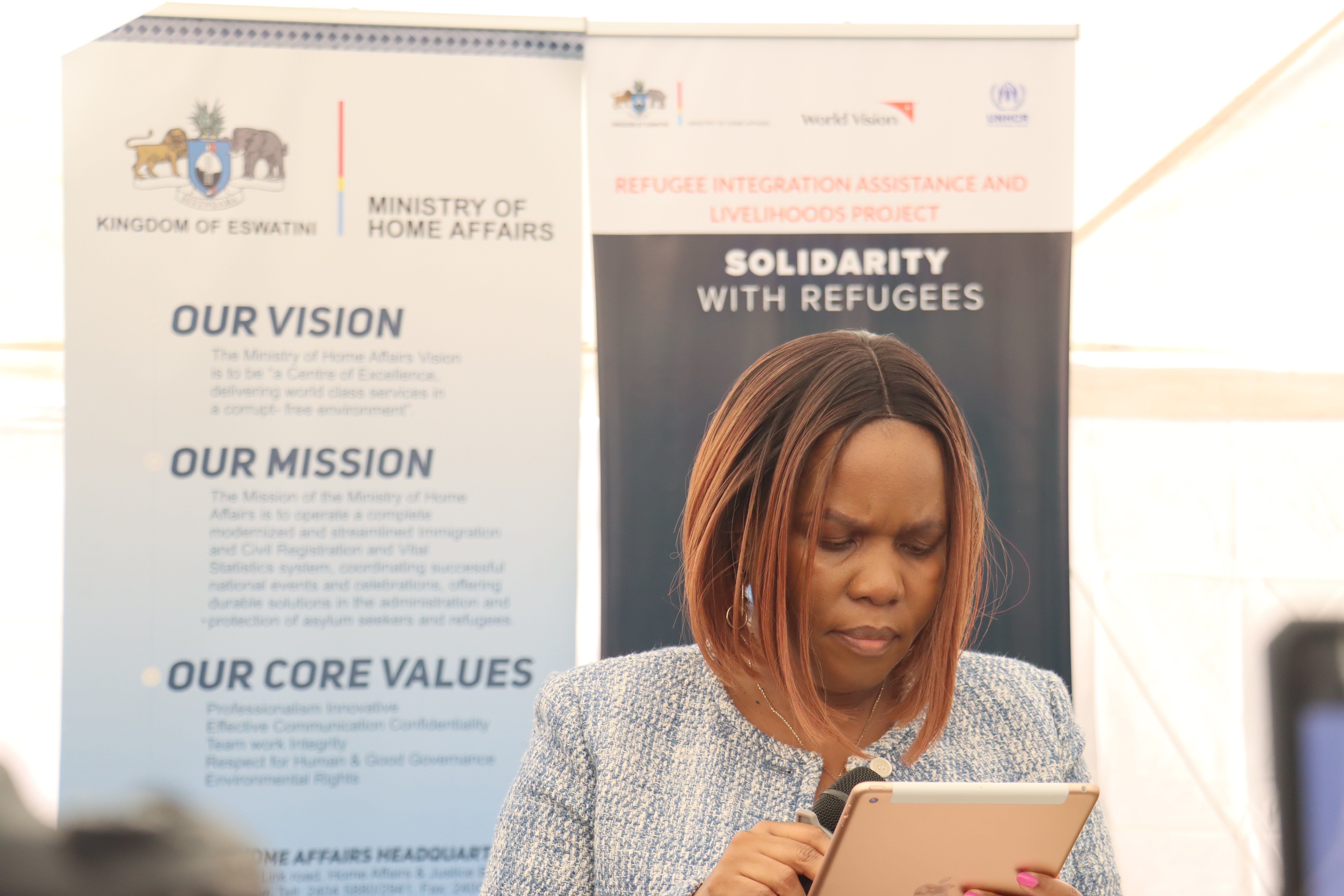 Minister of Home Affairs HRH Lindiwe delivering her keynote address at the commemoration of World Refugee Day