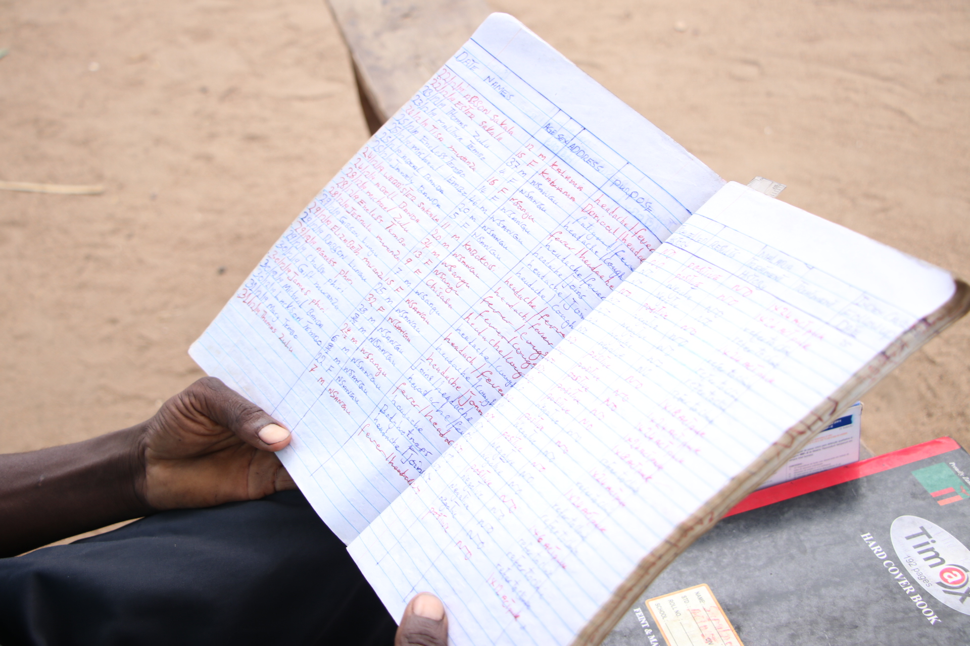 Book showing malaria test results