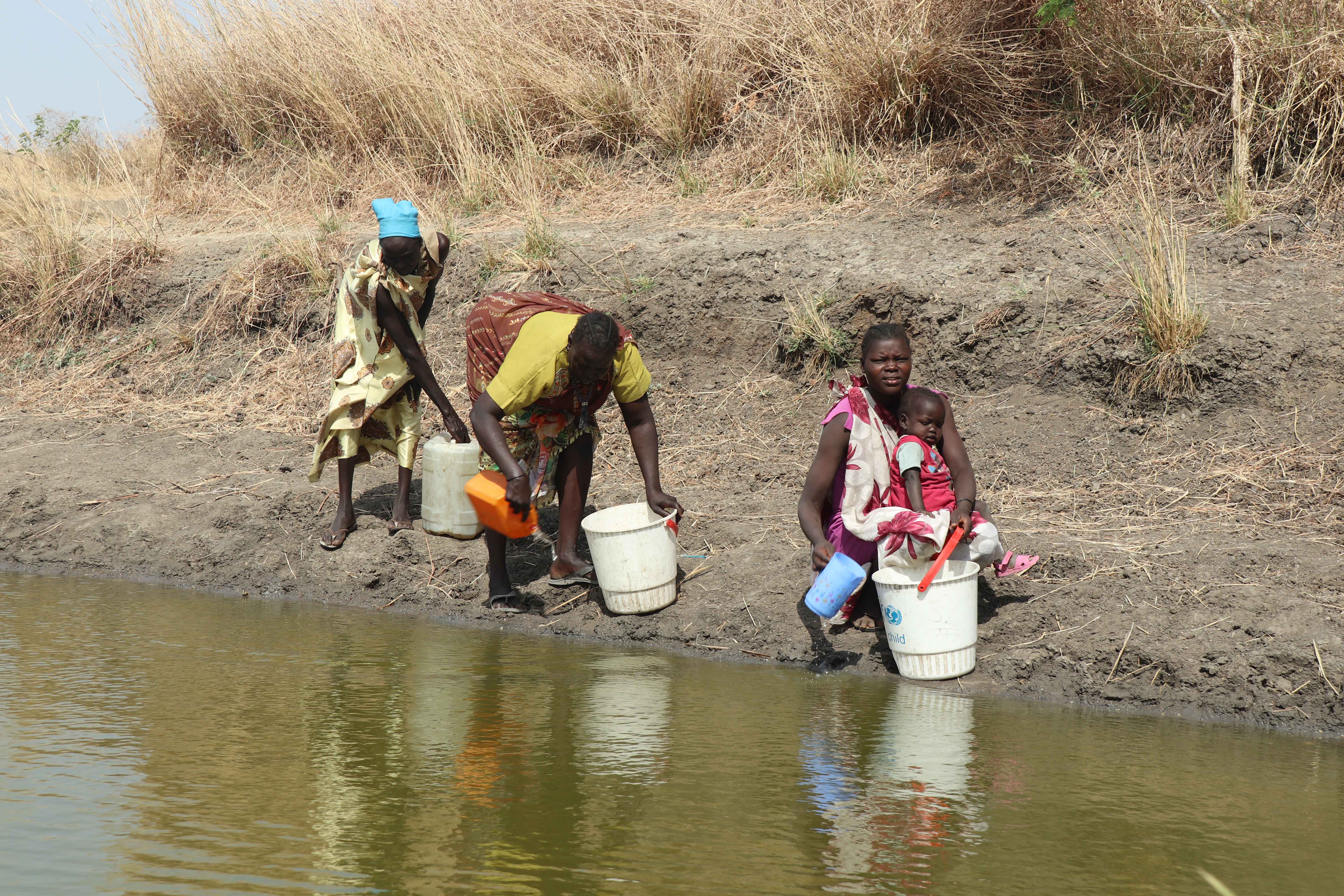 Nyathak and other mothers fetch untreated water from the haffir.