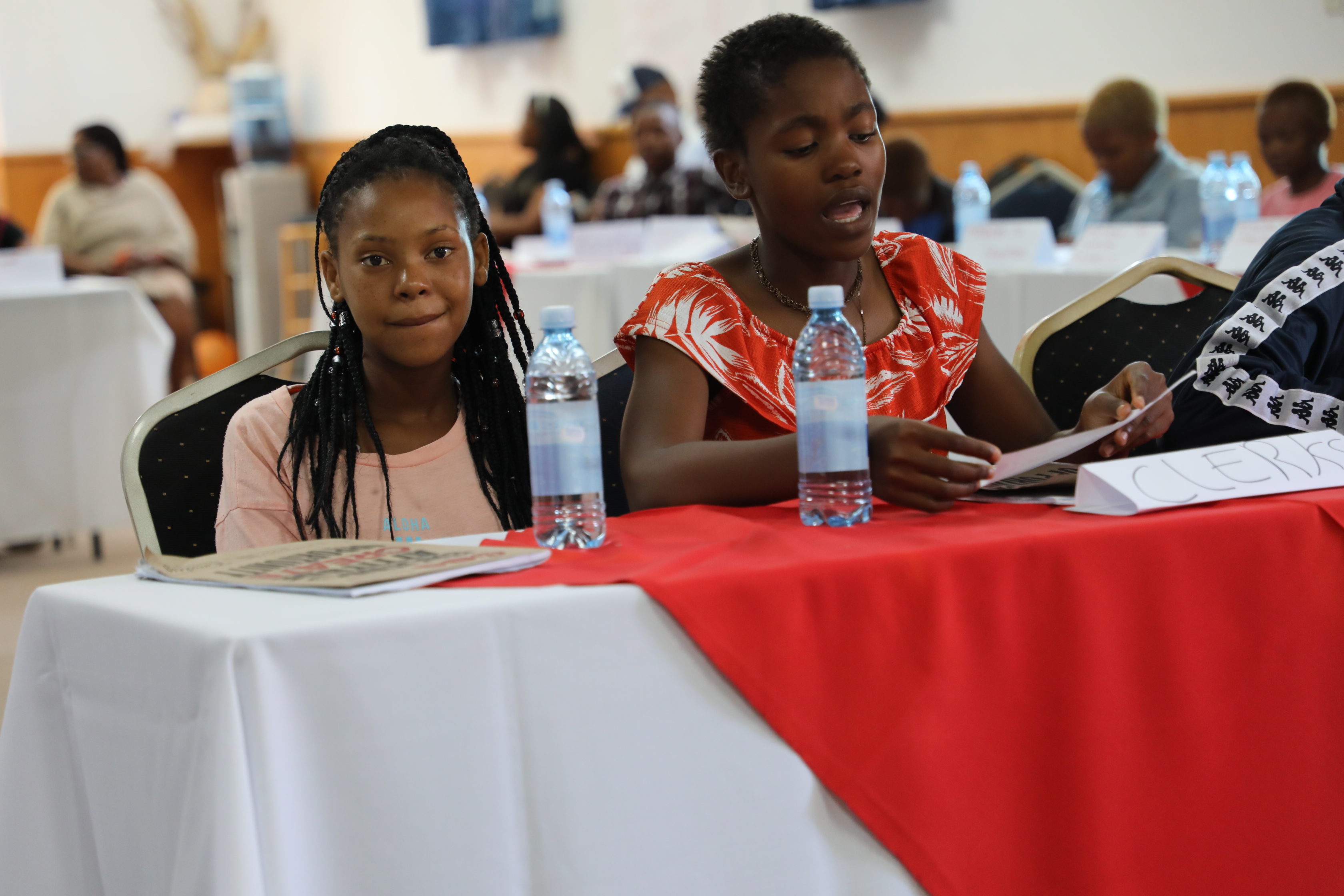 Fromleft to right | 'Mamokete Mashili (14) and Lerato Khasane (14) as Parliament Clerks