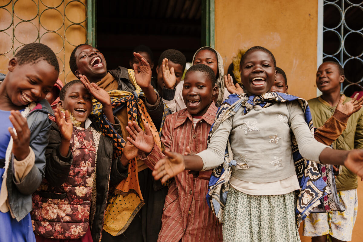 Children singing cheerfully