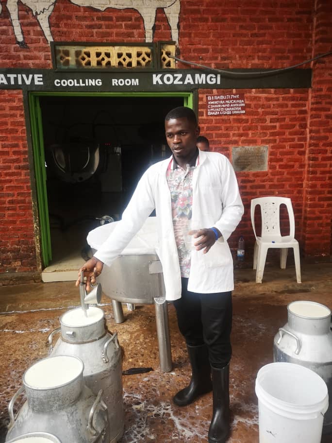 A staff at the Milk collection center testing the milk brought by farmers.