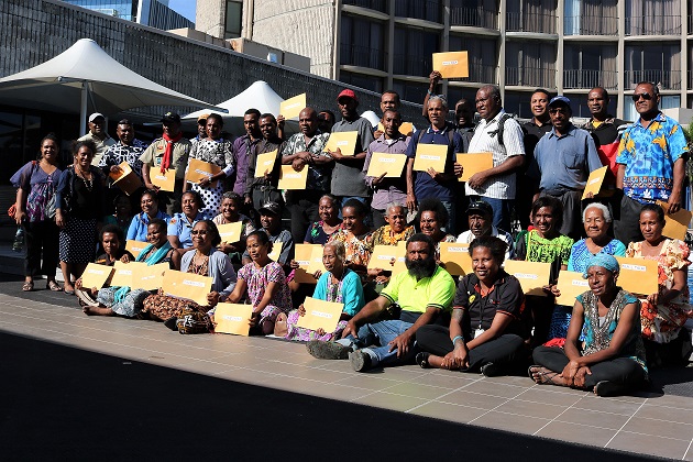 Human Rights Defenders at their graduation last year. Tom and his team are among the group from two communities in Port Moresby where World Vision and its partners are implementing the Gender Action Platform (GAP) project: Engaging Men, Youth and Children to address GBV and to connect both survivors and perpetrators to support services as well.