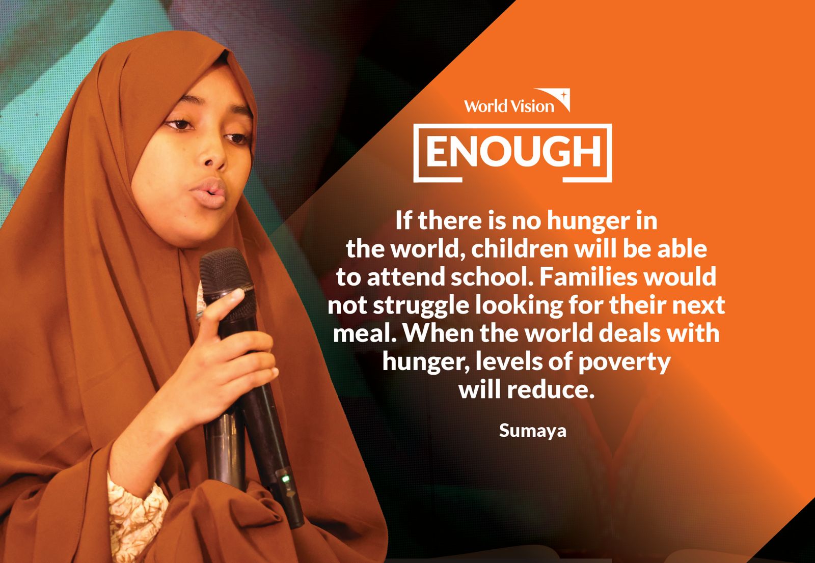 14-year-old Sumaya speaks during the ENOUGH Campaign Launch in Mogadushu, Somalia. 