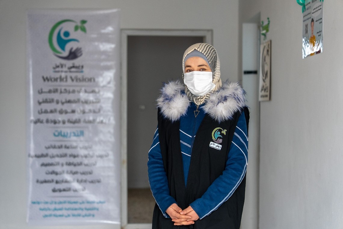 Marah posing for the camera after one of the sessions conducted in her organisation World Vision Syria Response - Zaher Jaber