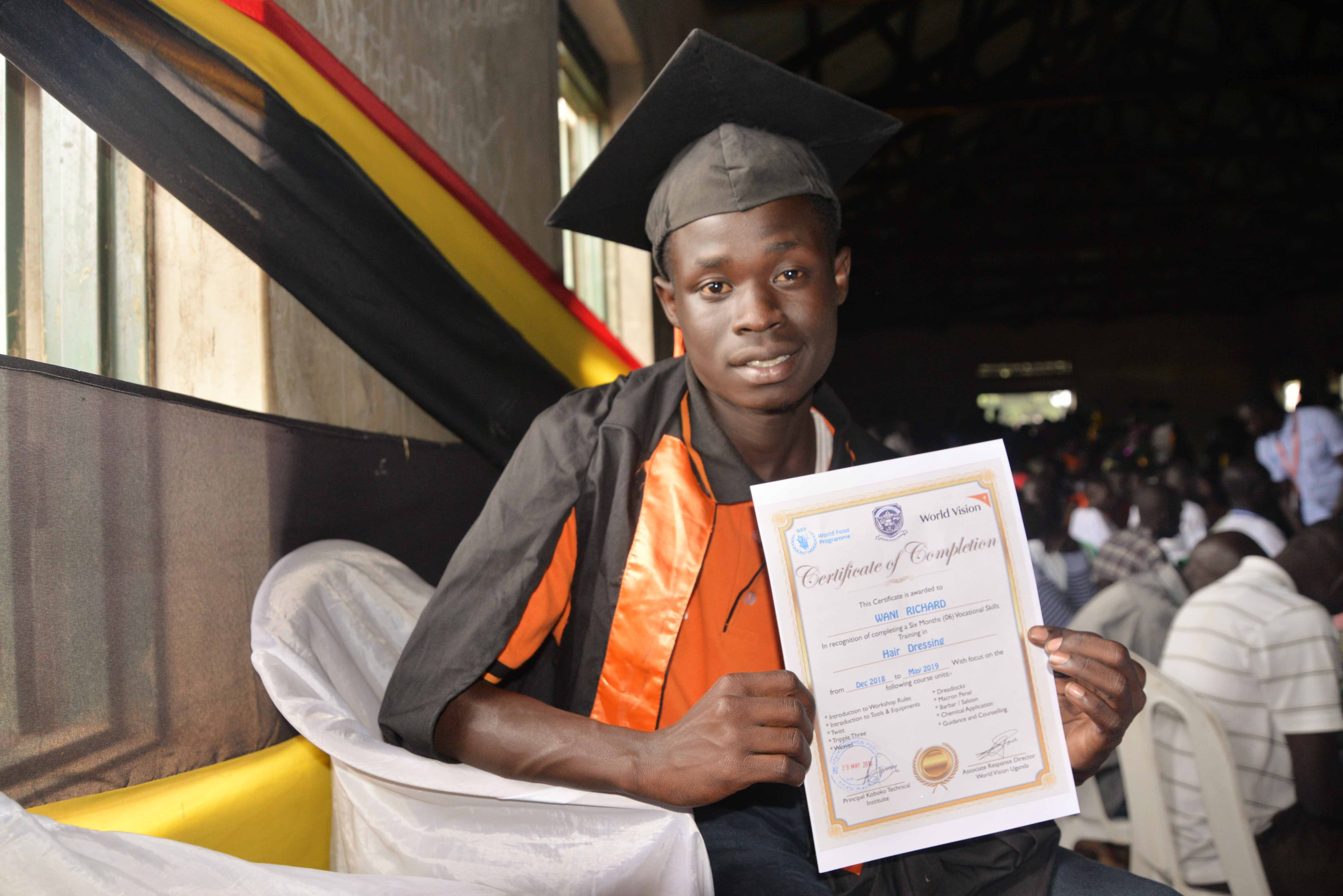 Richard Wani, says that the skills training in hairdressing will help him realize his dream of being a hair stylist.