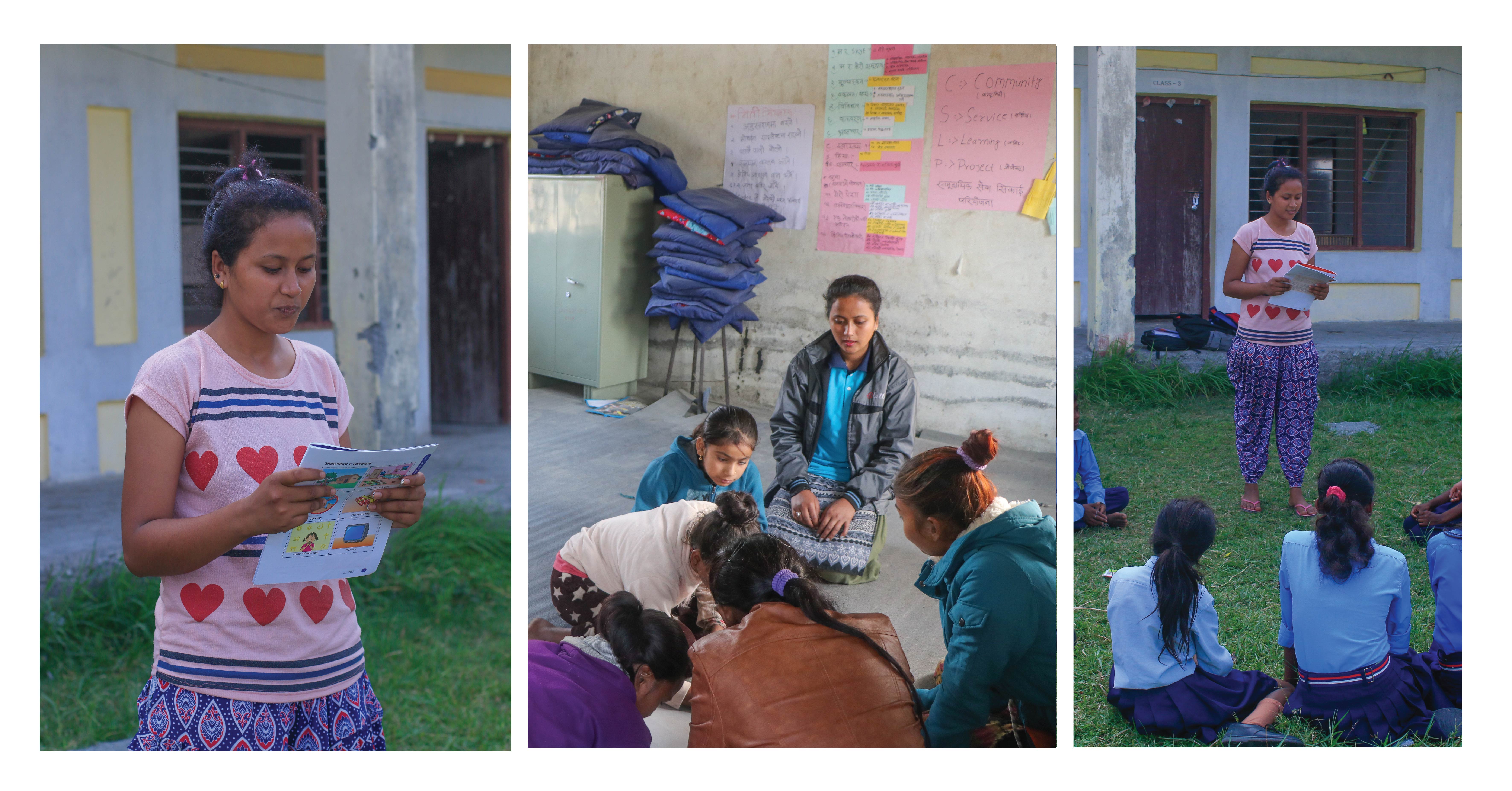 Saru engages children in a discussion about child marriage