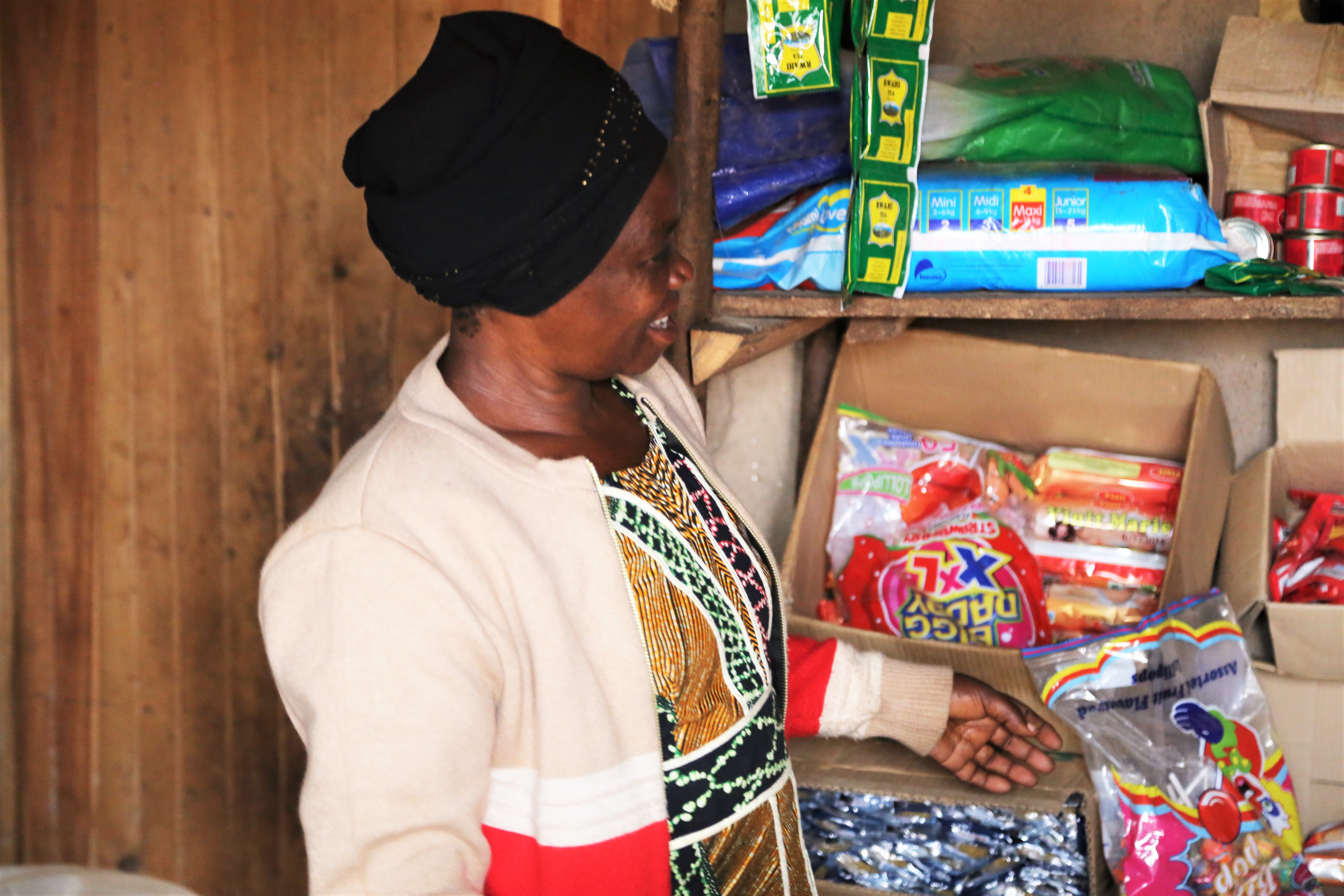 Victoire happily working at her shop