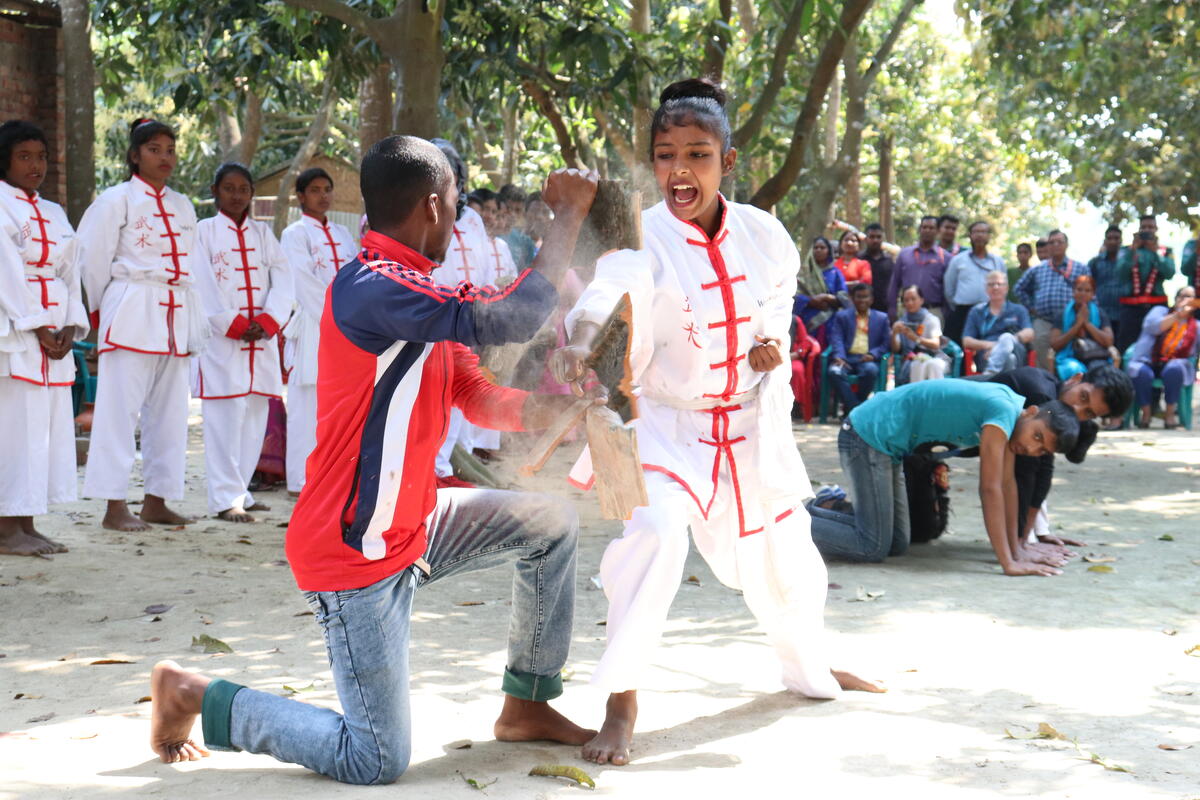 Shapla displays her martial arts skills.