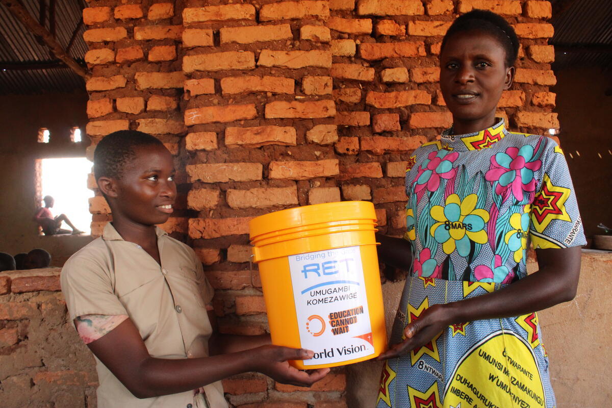 Josephine, distributing dignity kit for the students