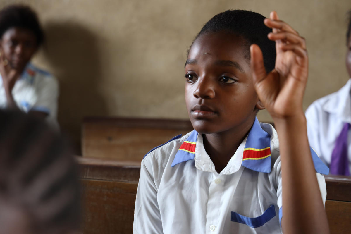 Young girl studies in DRC