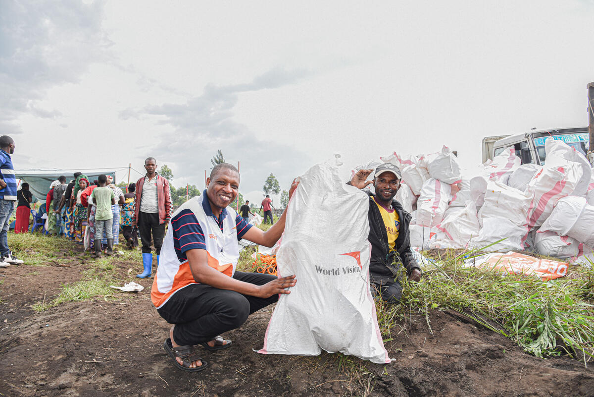 Person with disabilities, receiving his WASH Kit in Rusayo camp northwest of Goma town.