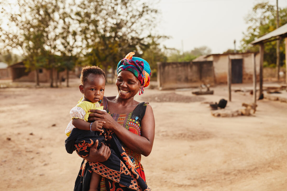 Dzorboku Regina and her daughter attends the End Child Marriage session with World Vision in Bebuso, Ghana.